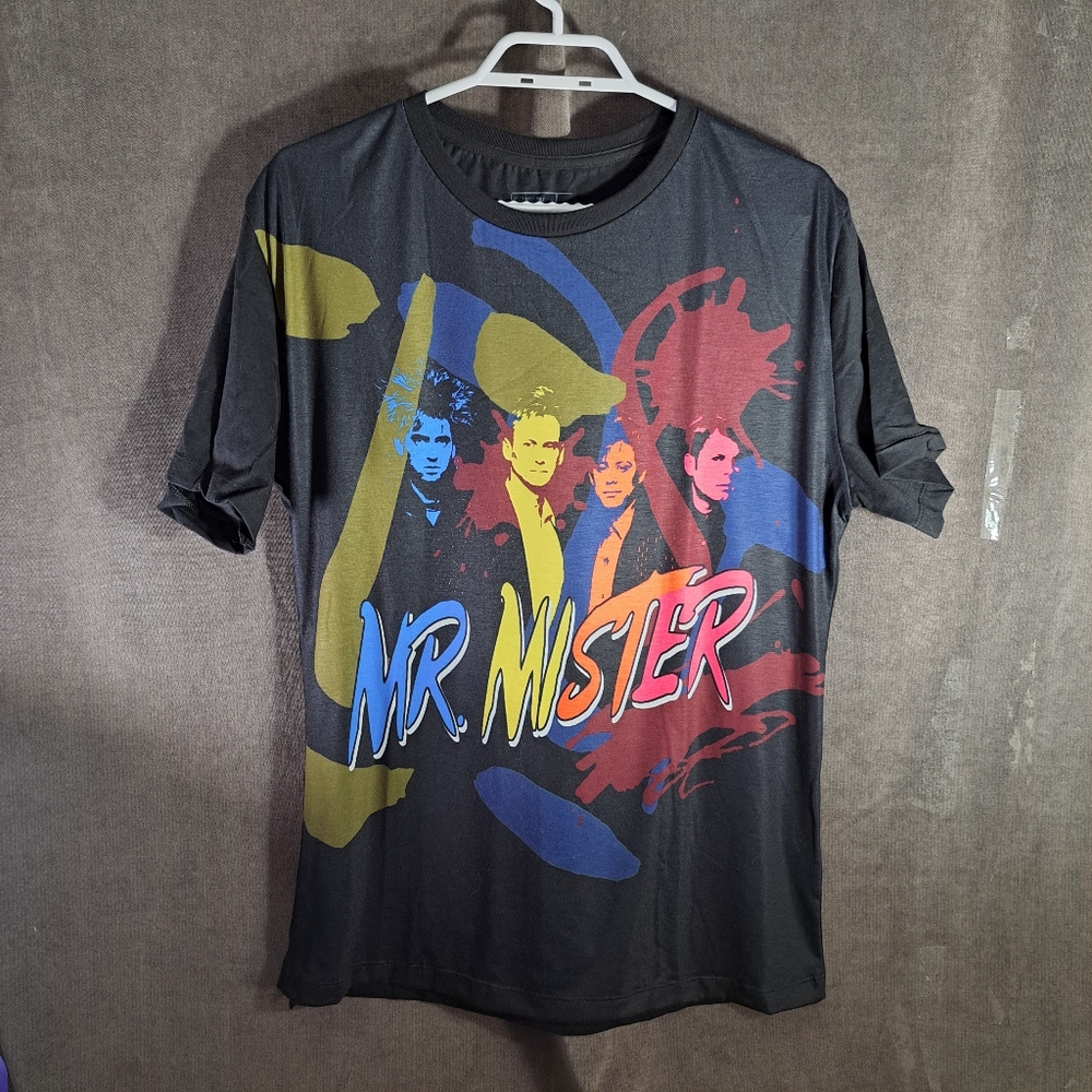 Unknown Brand Mr. Mister 80s Black with Multicoloured Graphic Band Tee NWOT XL